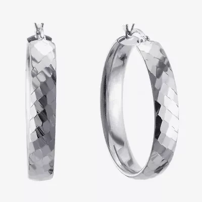 Womens Sterling Silver 35mm Round Hoop Earrings