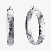 Womens Sterling Silver 35mm Round Hoop Earrings