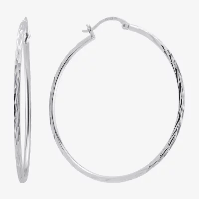 Womens Sterling Silver 53mm Round Hoop Earrings