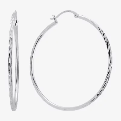 Womens Sterling Silver 53mm Round Hoop Earrings