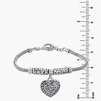 Bali Inspired Womens Sterling Silver Heart Charm Bracelet