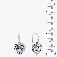 Bali Inspired Womens Sterling Silver Heart Drop Earrings