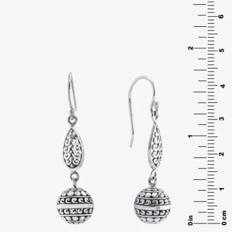 Bali Inspired Womens Sterling Silver Ball Round Drop Earrings
