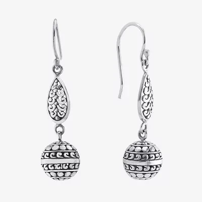 Bali Inspired Womens Sterling Silver Ball Round Drop Earrings