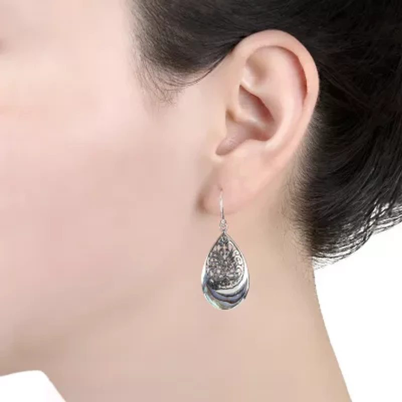 Bali Inspired Womens Abalone Sterling Silver Drop Earrings