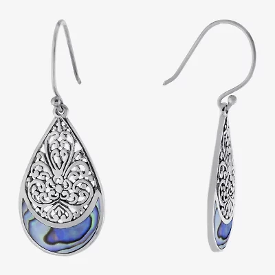 Bali Inspired Womens Abalone Sterling Silver Drop Earrings