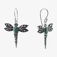 Womens Enhanced Blue Turquoise Sterling Silver Round Drop Earrings