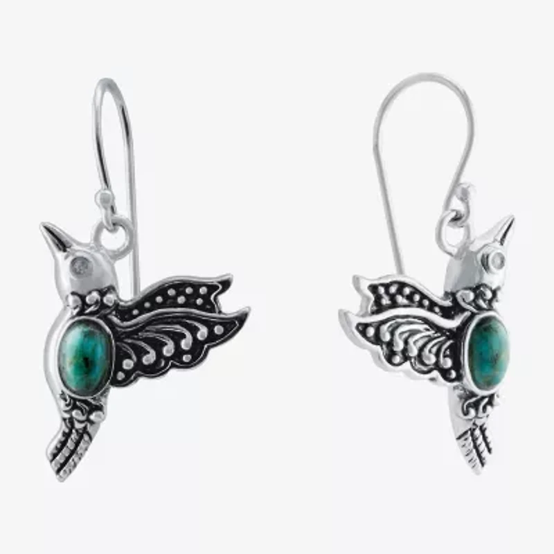 Hummingbird Womens Enhanced Blue Turquoise Sterling Silver Round Drop Earrings