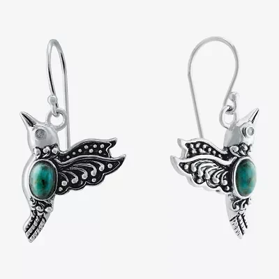 Hummingbird Womens Enhanced Blue Turquoise Sterling Silver Round Drop Earrings