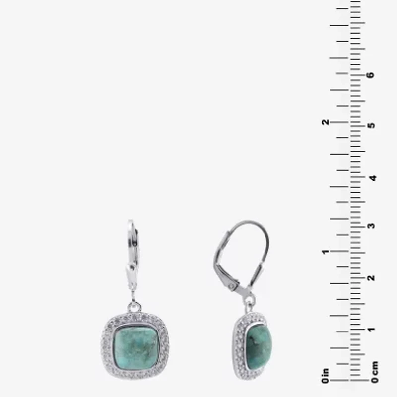 Womens Enhanced Blue Turquoise Sterling Silver Round Drop Earrings