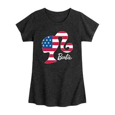 Americana Little & Big Kid Girls Crew Neck Short Sleeve Flag Regular Fit Barbie Graphic T-Shirt