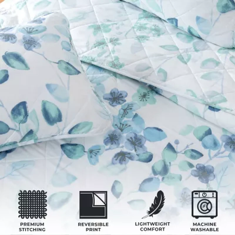 Linery Watercolor Leaves Reversible Quilt Set