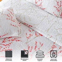 Linery Cherry Blossom Floral Reversible Quilt Set