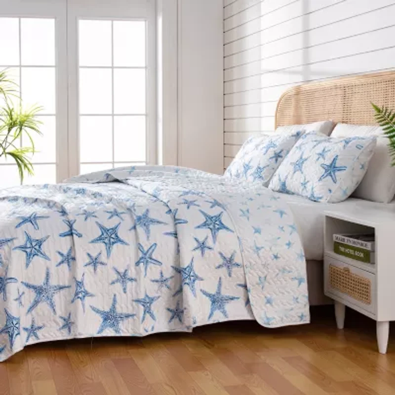 Linery Blue Starfish Reversible Quilt Set