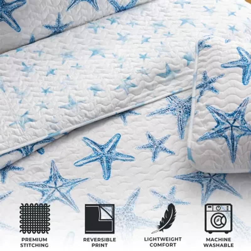 Linery Blue Starfish Reversible Quilt Set