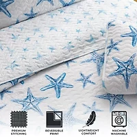 Linery Blue Starfish Reversible Quilt Set