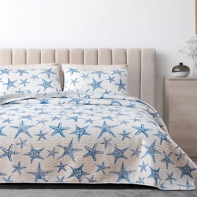 Linery Blue Starfish Reversible Reversible Quilt Set