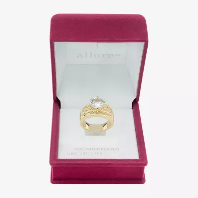 Sparkle Allure Three Row Womens Cubic Zirconia 14K Gold Over Brass Round Engagement Ring