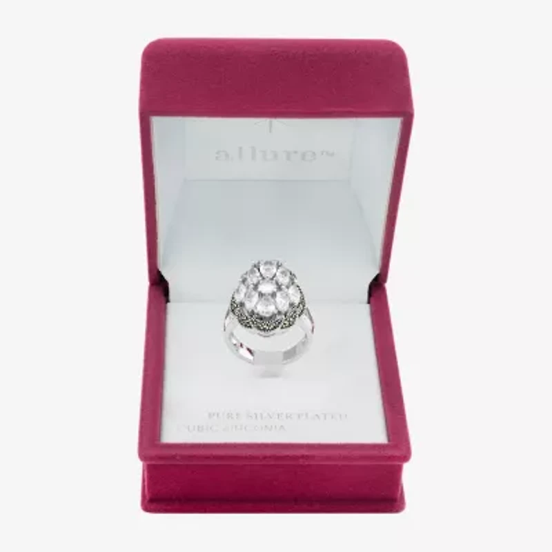 Sparkle Allure Womens Cubic Zirconia Pure Silver Over Brass Flower Cluster Cocktail Ring