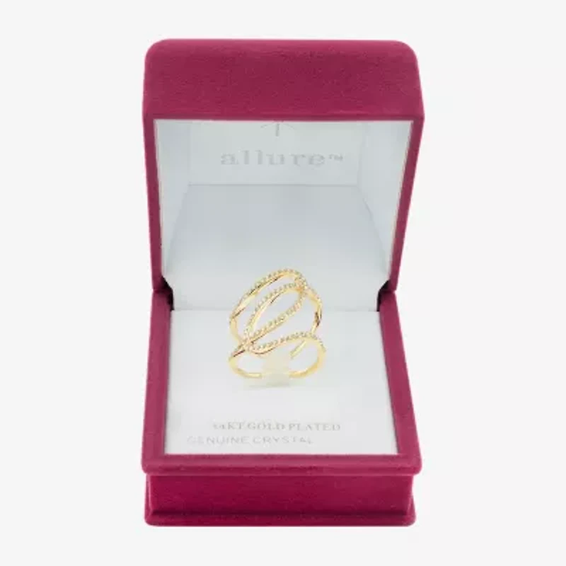 Sparkle Allure Interlocked Loops Womens Crystal 14K Gold Over Brass Crossover Cocktail Ring