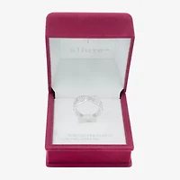 Sparkle Allure Crossover Double Row Womens 3MM Crystal Pure Silver Over Brass Band