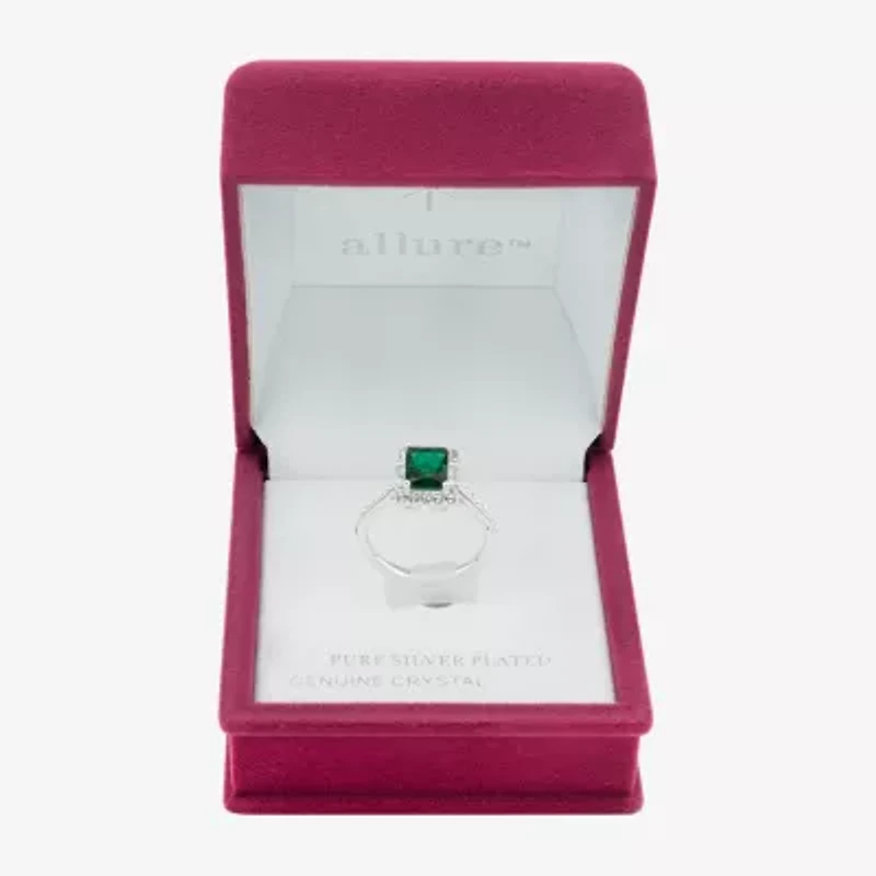 Sparkle Allure Womens Green Crystal Pure Silver Over Brass Halo Engagement Ring