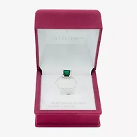 Sparkle Allure Womens Green Crystal Pure Silver Over Brass Halo Engagement Ring