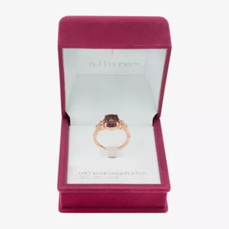Sparkle Allure Womens Purple Cubic Zirconia 18K Rose Gold Over Brass Oval Side Stone Cocktail Ring