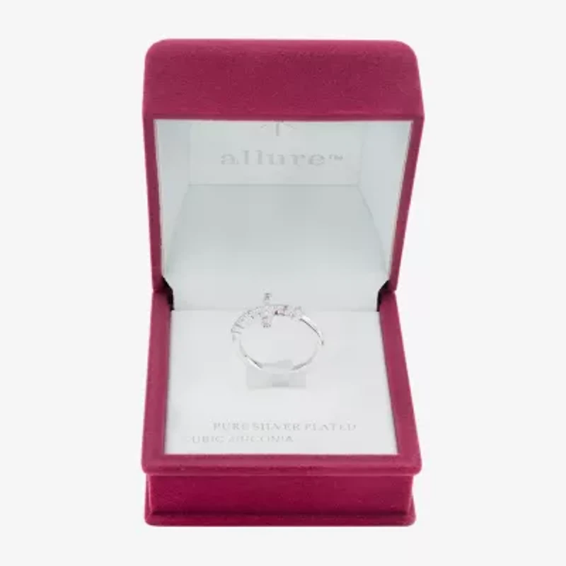Sparkle Allure Womens 2.5MM Cubic Zirconia Pure Silver Over Brass Cross Band