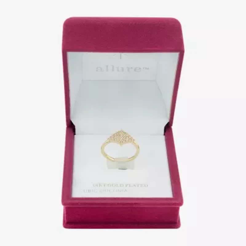 Sparkle Allure Womens Cubic Zirconia 14K Gold Over Brass Diamond Delicate Promise Ring