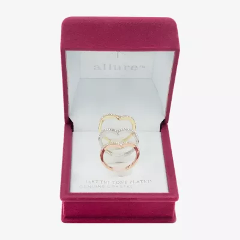 Sparkle Allure Curved Chevron Delicate Womens Crystal 14K Gold Over Brass 18K Rose Ring Set