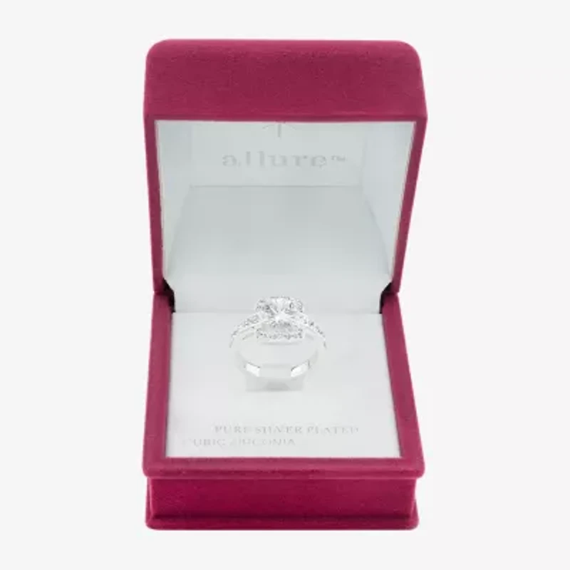 Sparkle Allure Womens Cubic Zirconia Pure Silver Over Brass Round Halo Engagement Ring