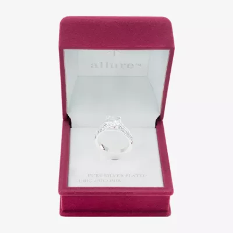 Sparkle Allure Split Shank Solitaire Womens Cubic Zirconia Pure Silver Over Brass Round Engagement Ring