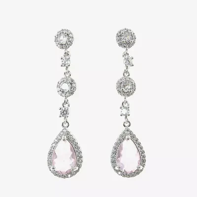 Vieste Rosa Silver Tone Linear Womens Green Crystal Pear Drop Earrings