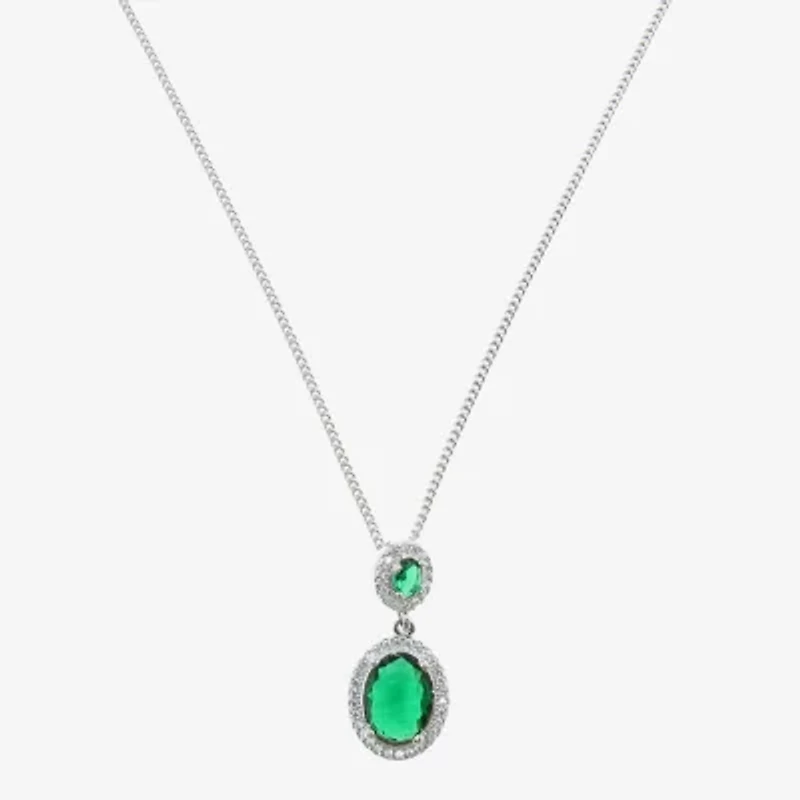 Vieste Rosa Halo Double Womens Green Crystal Oval 18 Inch Pendant Necklace