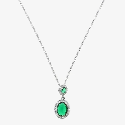 Vieste Rosa Halo Double Womens Green Crystal Oval 18 Inch Pendant Necklace