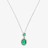 Vieste Rosa Halo Double Womens Green Crystal Oval 18 Inch Pendant Necklace