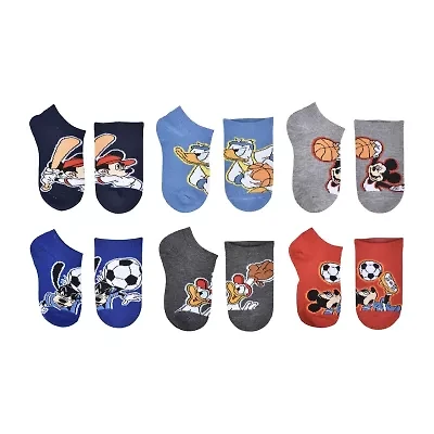 Little Boys Multi-Pack 6 Pair Mickey Mouse No Show Socks