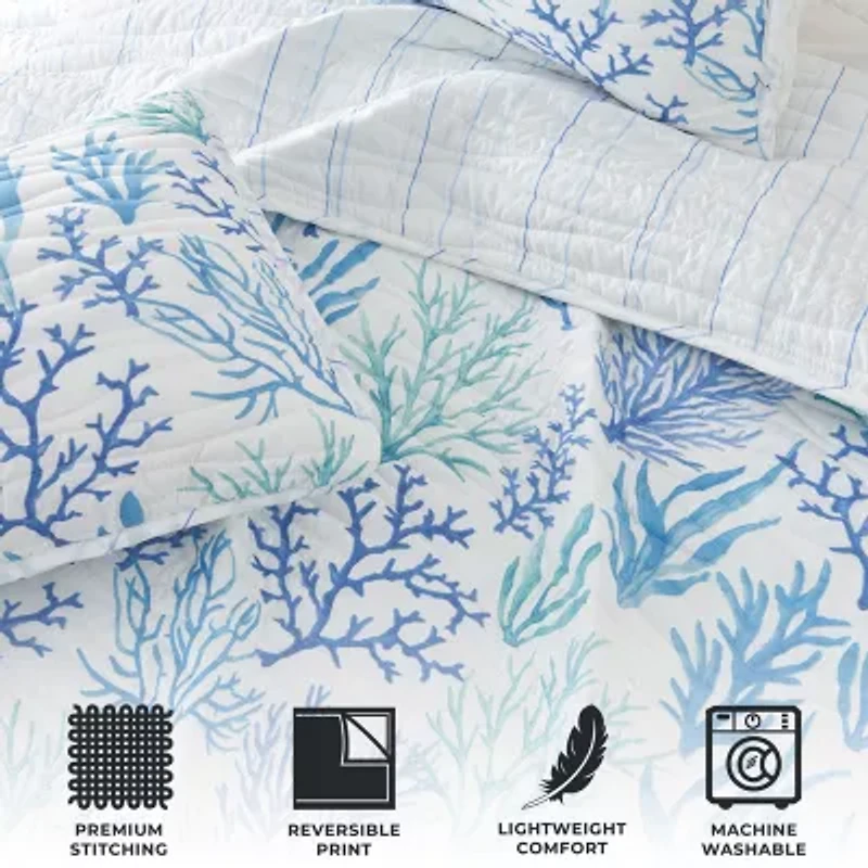 Linery Blue Coral Reversible Quilt Set