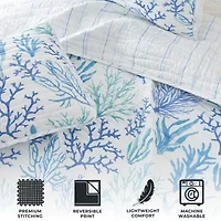 Linery Blue Coral Reversible Quilt Set