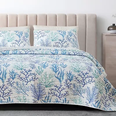Linery Blue Coral Reversible Quilt Set