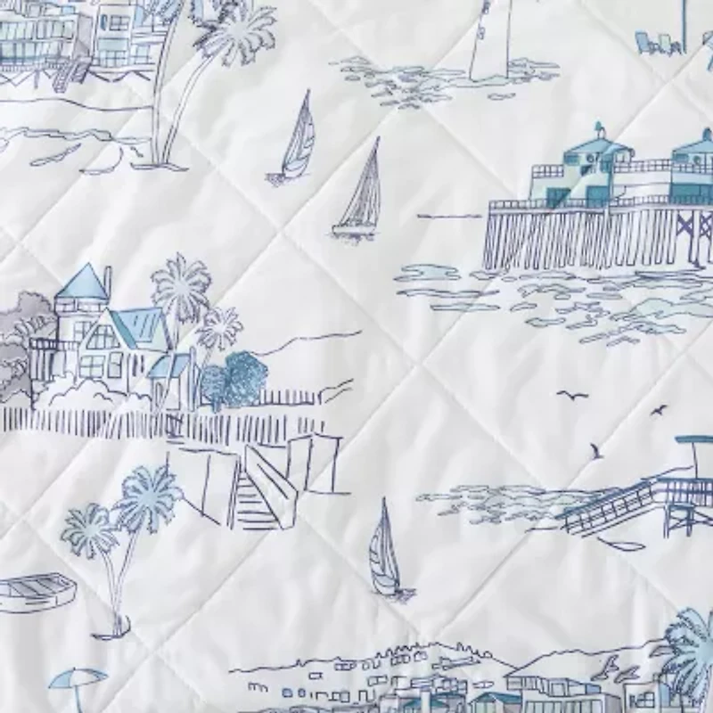 Linery Coastal Toile Reversible Reversible Quilt Set