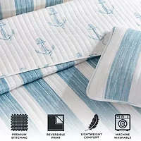 Linery Stripes Anchors Reversible Quilt Set