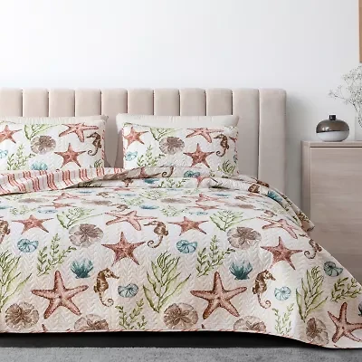 Linery Watercolor Sea Life Reversible Quilt Set