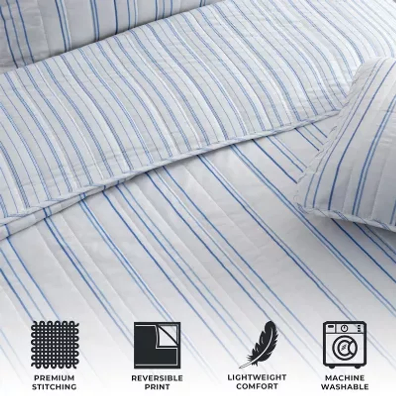 Linery Delicate Stripes Reversible Quilt Set