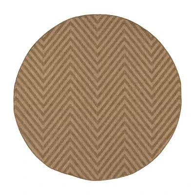Covington Home Kehlani Chevron Stripe 7'10"X7'10" Indoor Outdoor Round Area Rug