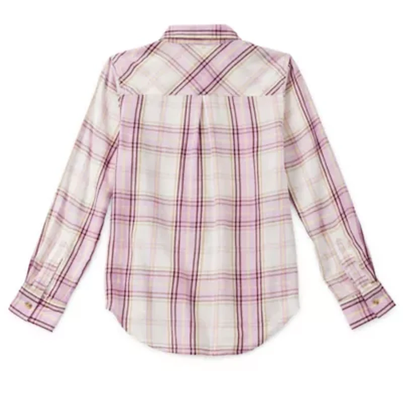 Thereabouts Little & Big Kid Girls Long Sleeve Cuffed Regular Fit Button-Down Shirt