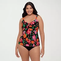 Trimshaper Womens Floral Plus Tankini Swimsuit Top