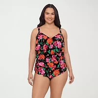 Trimshaper Womens Floral Plus Tankini Swimsuit Top