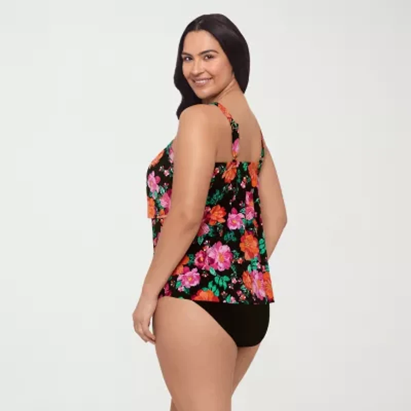 Trimshaper Womens Floral Plus Tankini Swimsuit Top